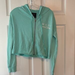 Maui and Sons Mint Cropped Zip-Up Hoodie